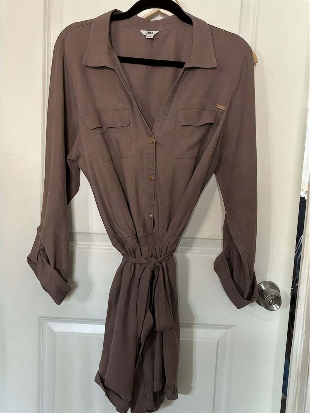 GBG Guess Los Angeles Romper Brown Utility Tie Waist Long Sleeve-Size XL-Prelove